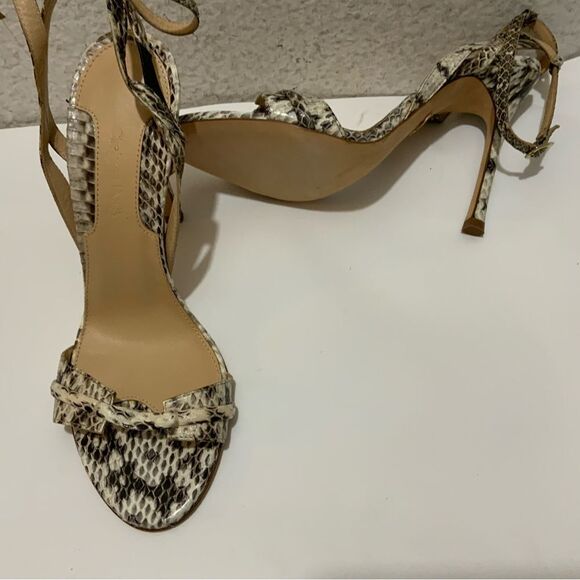 Chelsea Paris Beige Multi Snakeskin Stiletto High Heels Sandals Size 7B/ 37 NEW - Picture 3 of 13